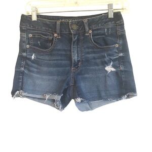 AMERICAN eagle super stretch high rise Shortie shorts jean denim  distressed  6